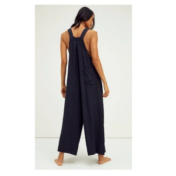 Free People Sun Drenched Overalls Black Sleeveless Jumpsuit Button Details S NWT - Picture 2 of 13